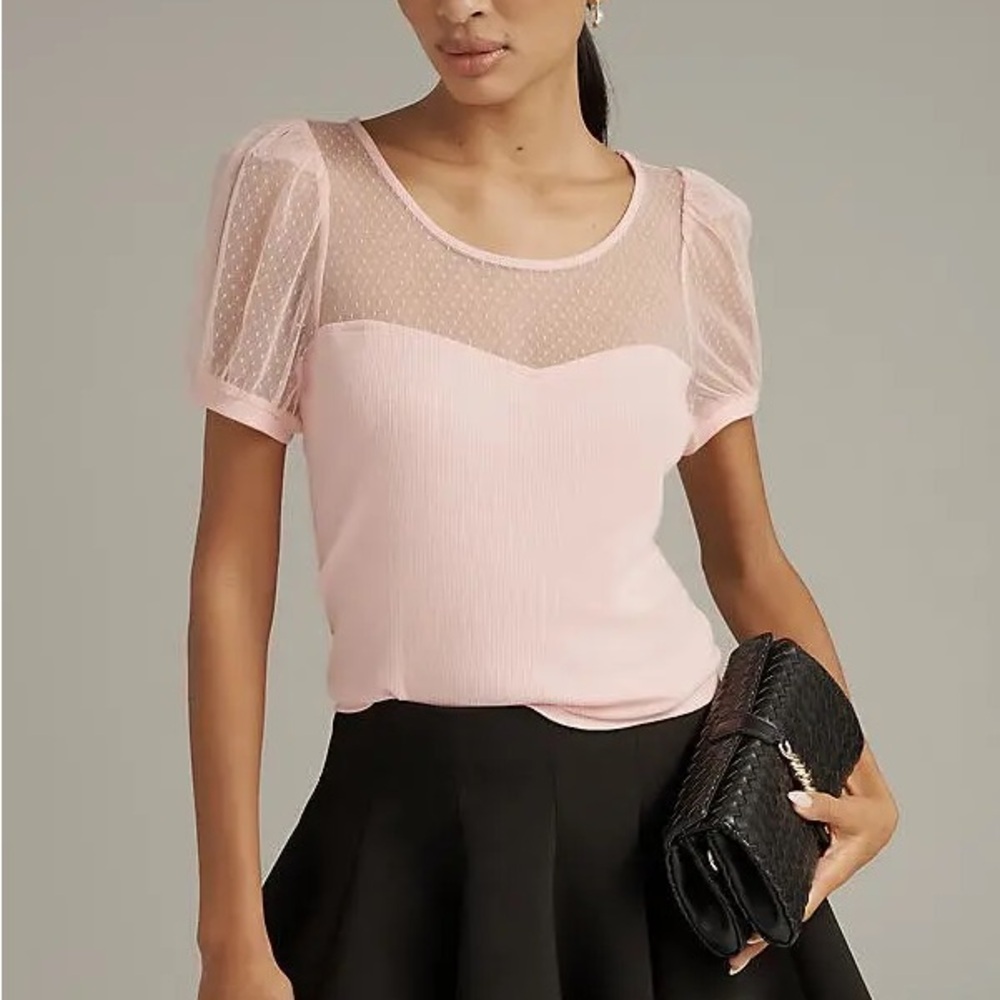 Maeve Anthropology Blush Pink Sheer Sleeve Blouse